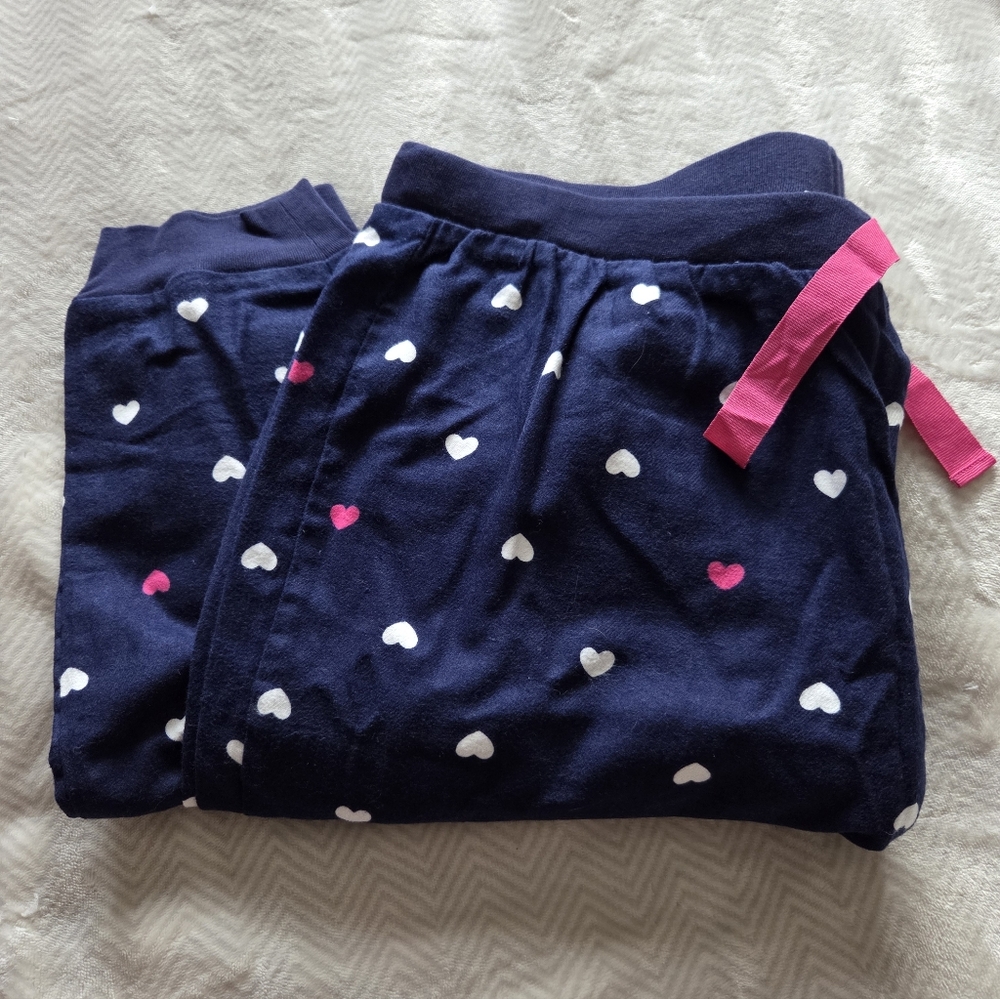 Heart Print Pajamas Pants- Navy, white & pink.